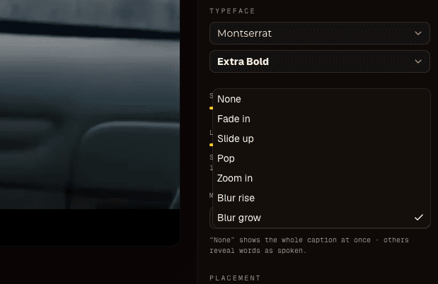 ReelCaption preview showing animated word-by-word captions on a video